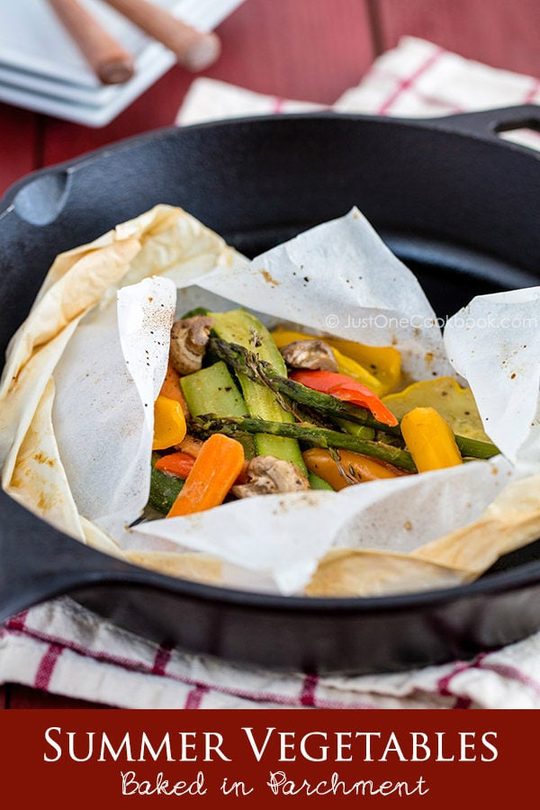 Summer Vegetables Baked in Parchment | Easy Japanese Recipes at JustOneCookbook.com Summer Vegetables in maple miso sauce baked in parchment