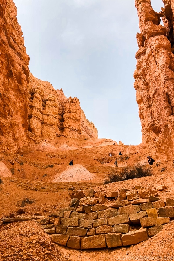 looking up at switchbacks on Navajo Loop - Bryce Canyon National Park Travel Guide | justonecookbook.com