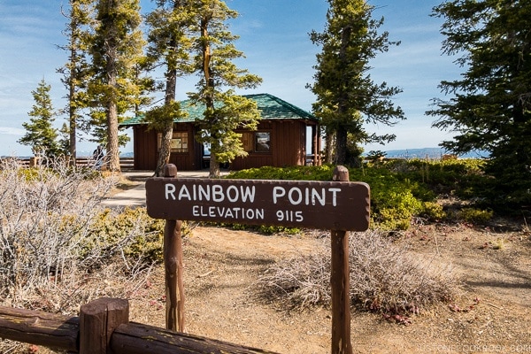 view of Rainbow Point sign - Bryce Canyon National Park Travel Guide | justonecookbook.com