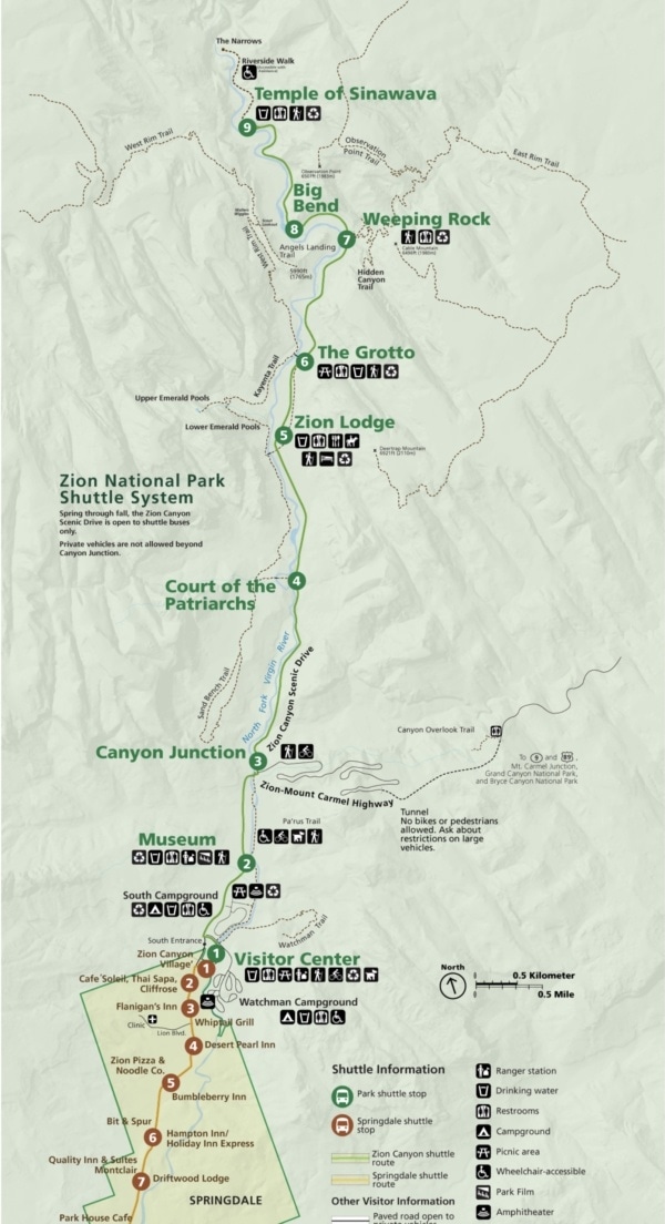 Zion National Park Shuttle System Map