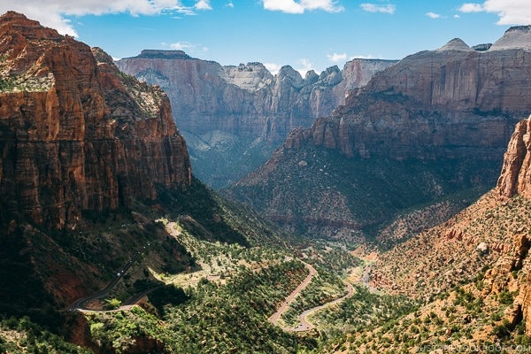 view of Zion National Park from Canyon Overlook at the end of Canyon Overlook Trail - Zion National Park Travel Guide | justonecookbook.com