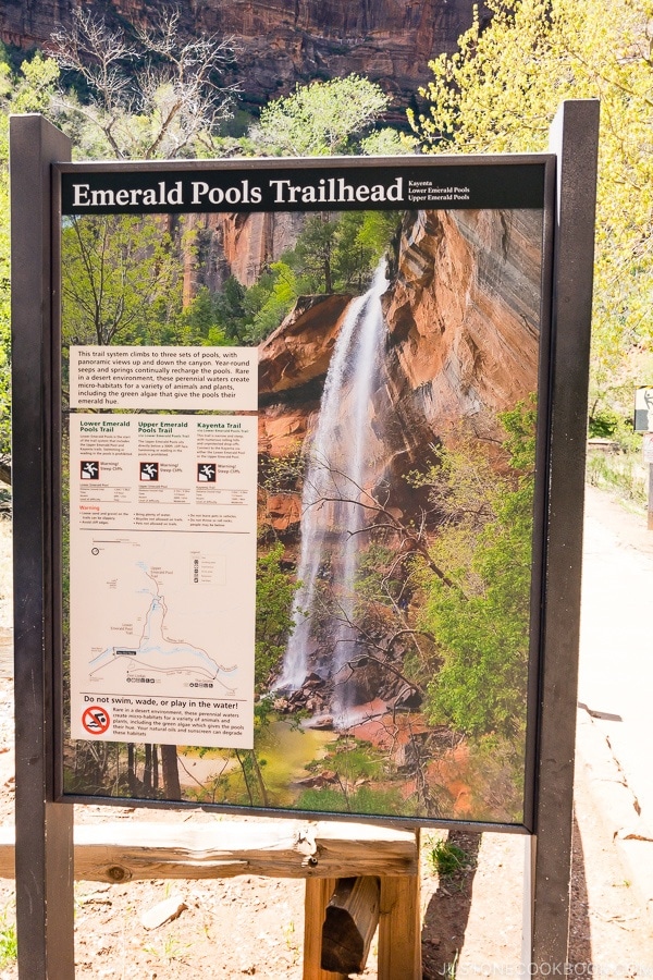 sign of Emerald Pools Trailhead - Zion National Park Travel Guide | justonecookbook.com