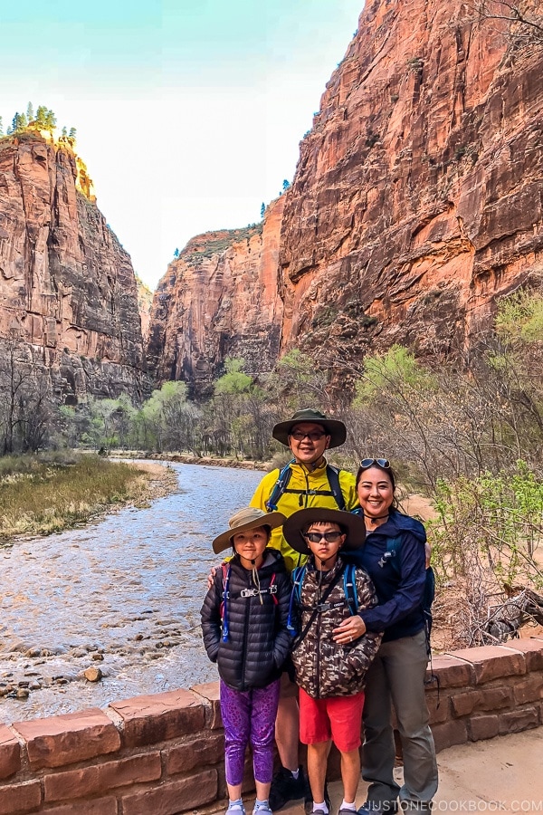 Just One Cookbook family on the Riverside Walk next to Virgin River - Zion National Park Travel Guide | justonecookbook.com