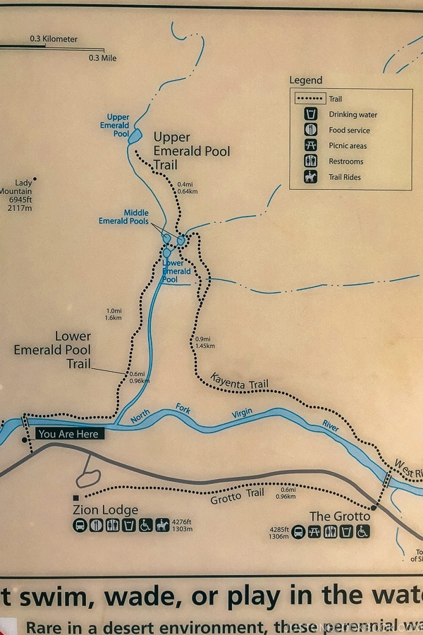 trail map for Emerald Pool - Zion National Park Travel Guide | justonecookbook.com