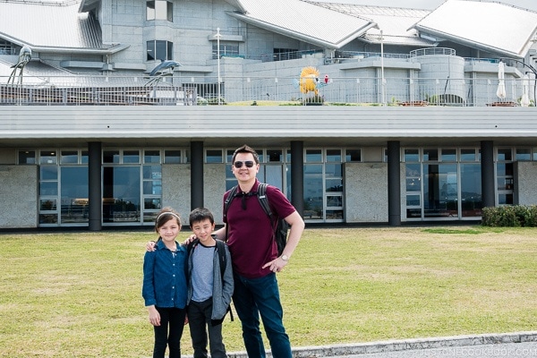 Just One Cookbook family in front of Churaumi aquarium at Ocean Expo Park Okinawa | justonecookbook.com