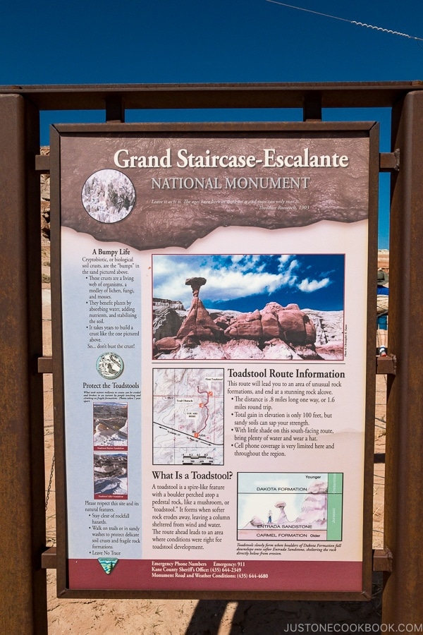 trailhead sign for Toadstool Hoodoo trail | justonecookbook.com