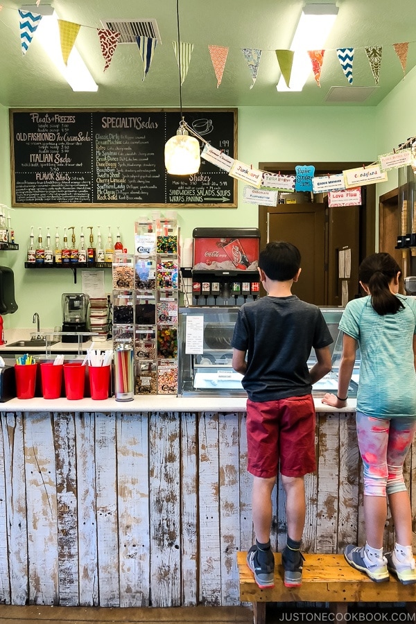 children inside The Soda Fountain Kanab Utah | justonecookbook.com