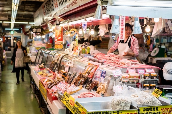 pork vendor at First Makishi Public Market - Okinawa Travel Guide | justonecookbook.com