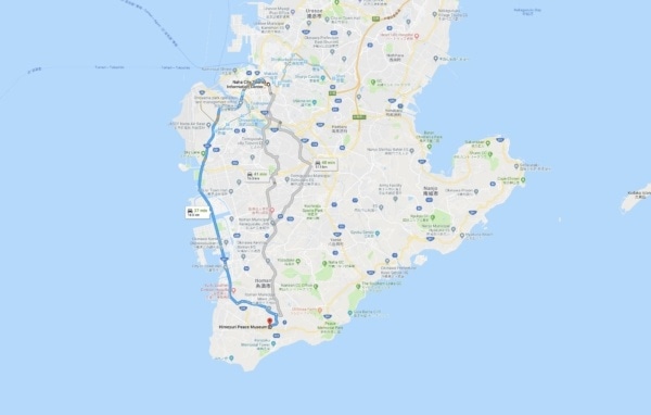 Google Maps Naha City to Himeyuri Peace Museum