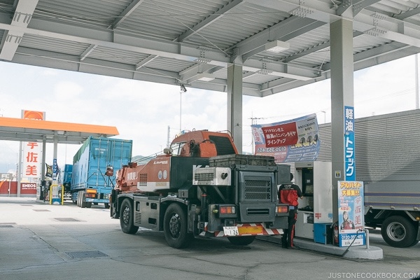 industrial vehicle fueling up - Guide to Driving in Japan | www.justonecookbook.com