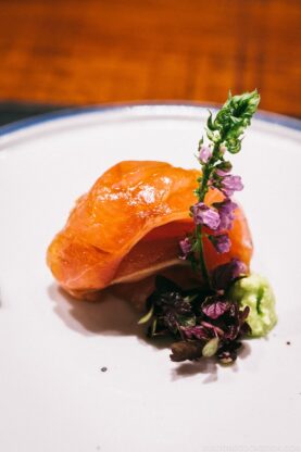 5-day aged Japanese bluefish (Bigeye or called Kuromutsu) marinated with soy sauce and served with wasabi - Restaurant Den Tokyo | www.justonecookbook.com