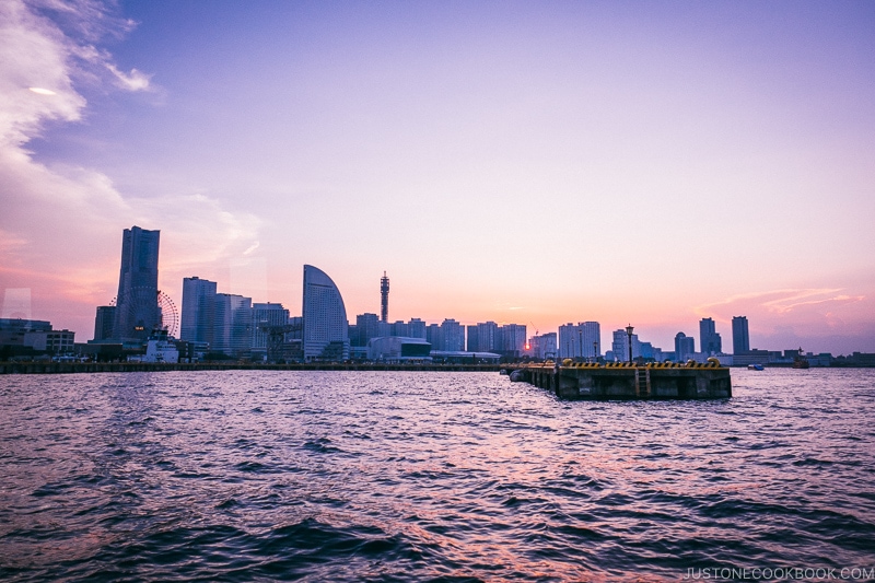 view of downtown Yokohama from a boat - Japan's Fireworks Hanabi | www.justonecookbook.com