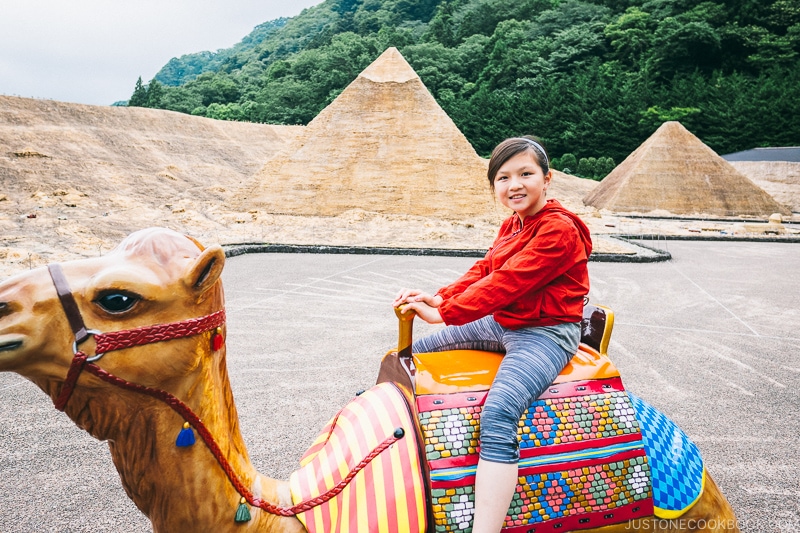 child riding on top of camel - Nikko Travel Guide : Tobu World Square | www.justonecookbook.com