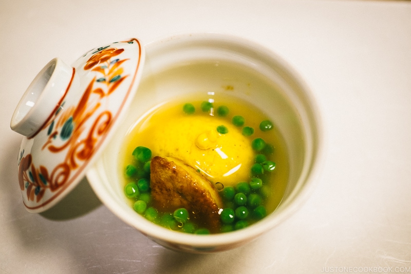 corn mochi cake with foie gras and greeen peas paste at Hoshino Resorts KAI Nikko - Things to do around Lake Chuzenji | www.justonecookbook.com