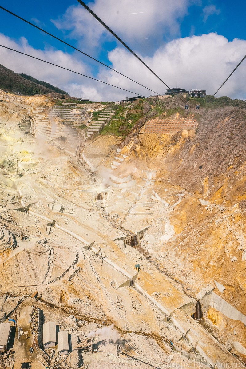 view from the gondola above Owakudani hell valley - Hakone Ropeway and Owakudani Hell Valley | www.justonecookbook.com
