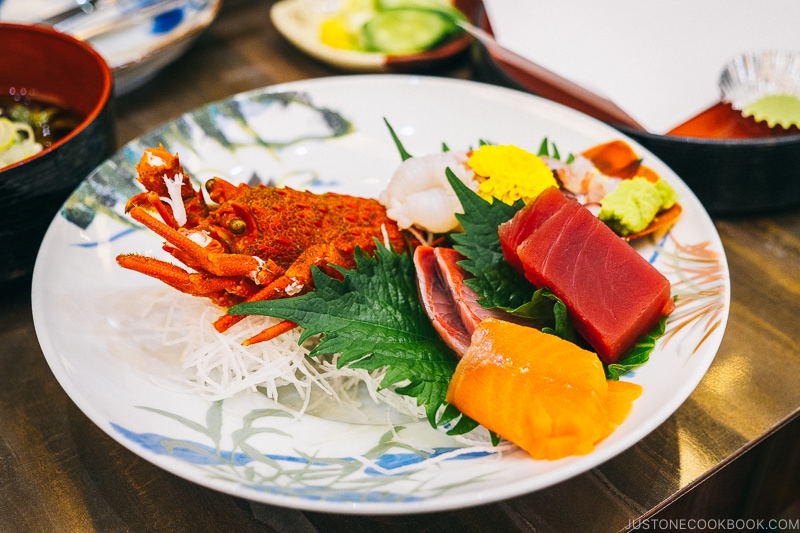 Assorted sashimi including lobster, tuna, and salmon - Celebrate New Year at Isawa Onsen in Yamanishi | www.justonecookbook.com 