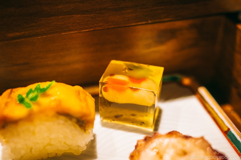 Goldfish yokan and anago sushi at Hotel Kaneyamaen - Things to do around Lake Kawaguchi | www.justonecookbook.com 