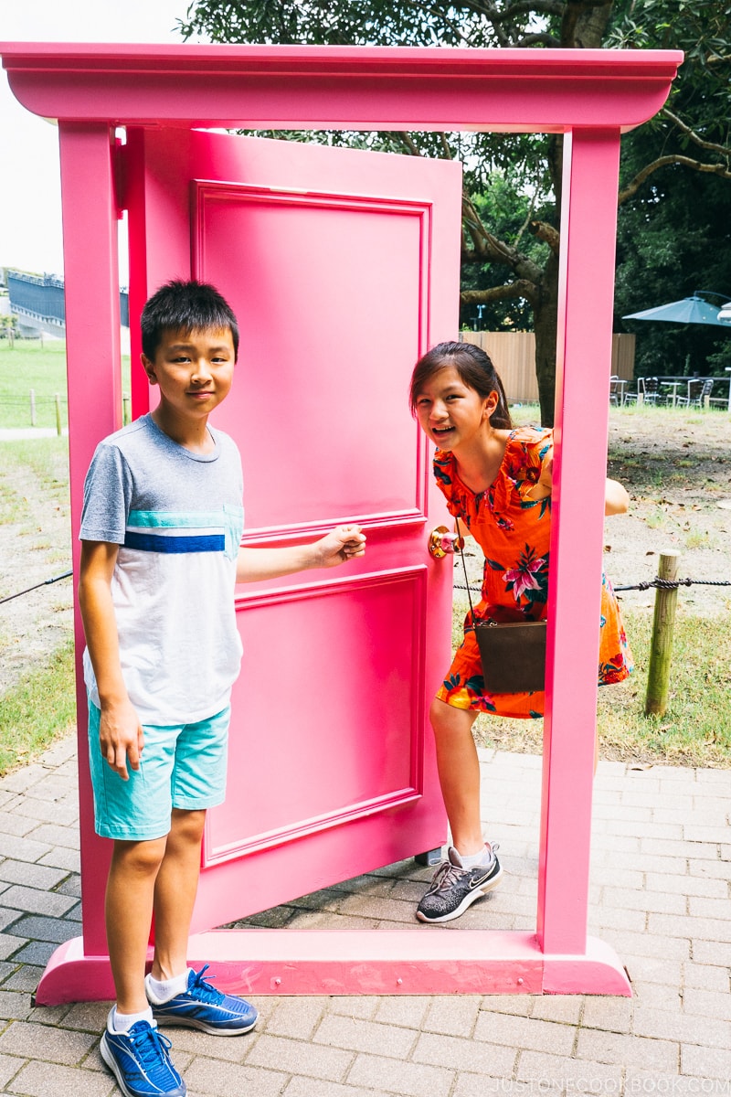 children posing next to anywhere door - Fujiko F Fujio Museum | www.justonecookbook.com 
