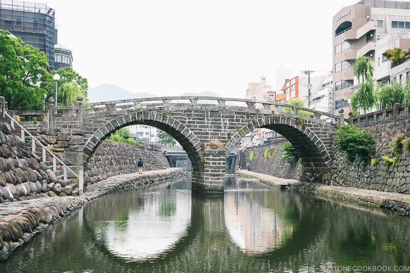 stone bridge Meganebashi Bridge crossing a canal
