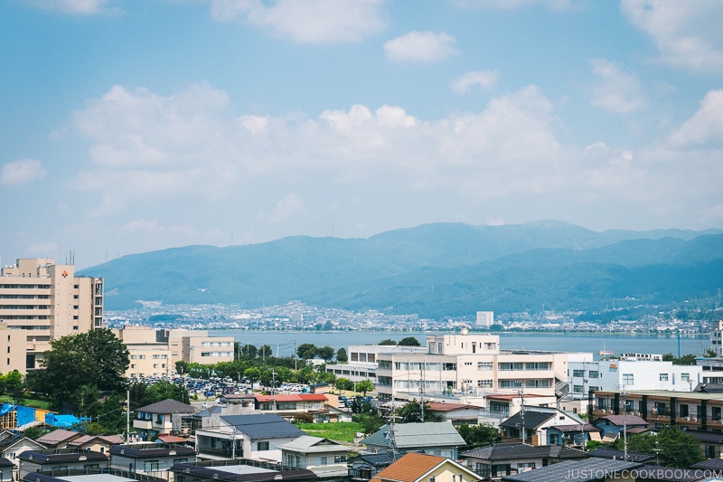 view of Lake Suwa from Takashima Castle