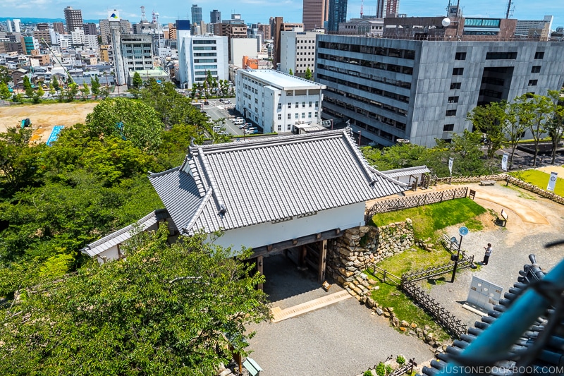 view of the Hamamatsu Castle Gate from the top of the castle tower