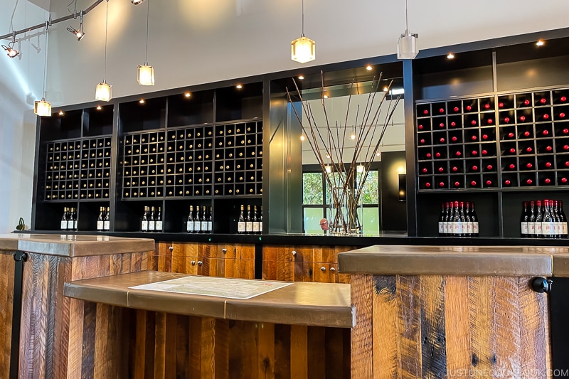 wine bottles on a shelf