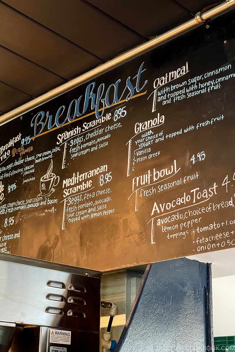 breakfast menu on the wall