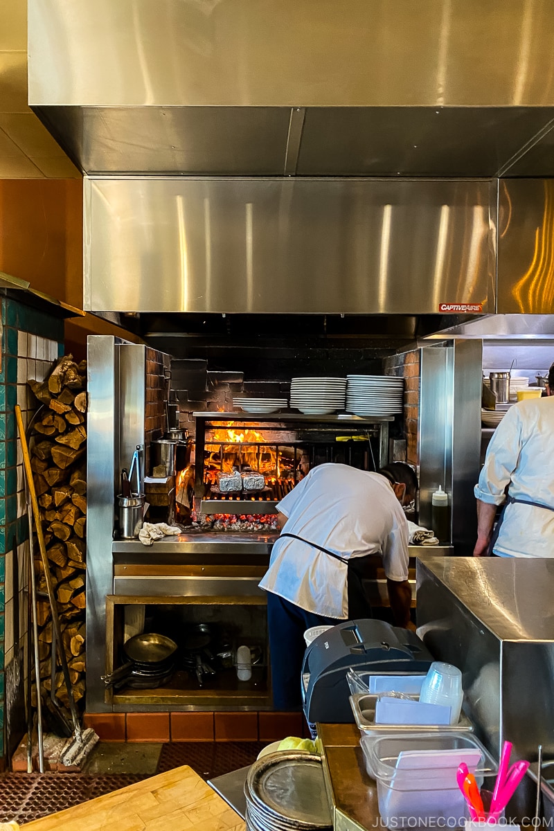 kitchen with wood fire cooking