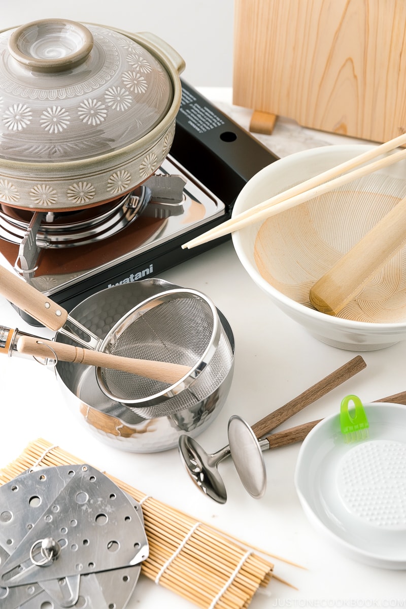 Japanese kitchen tools on marble