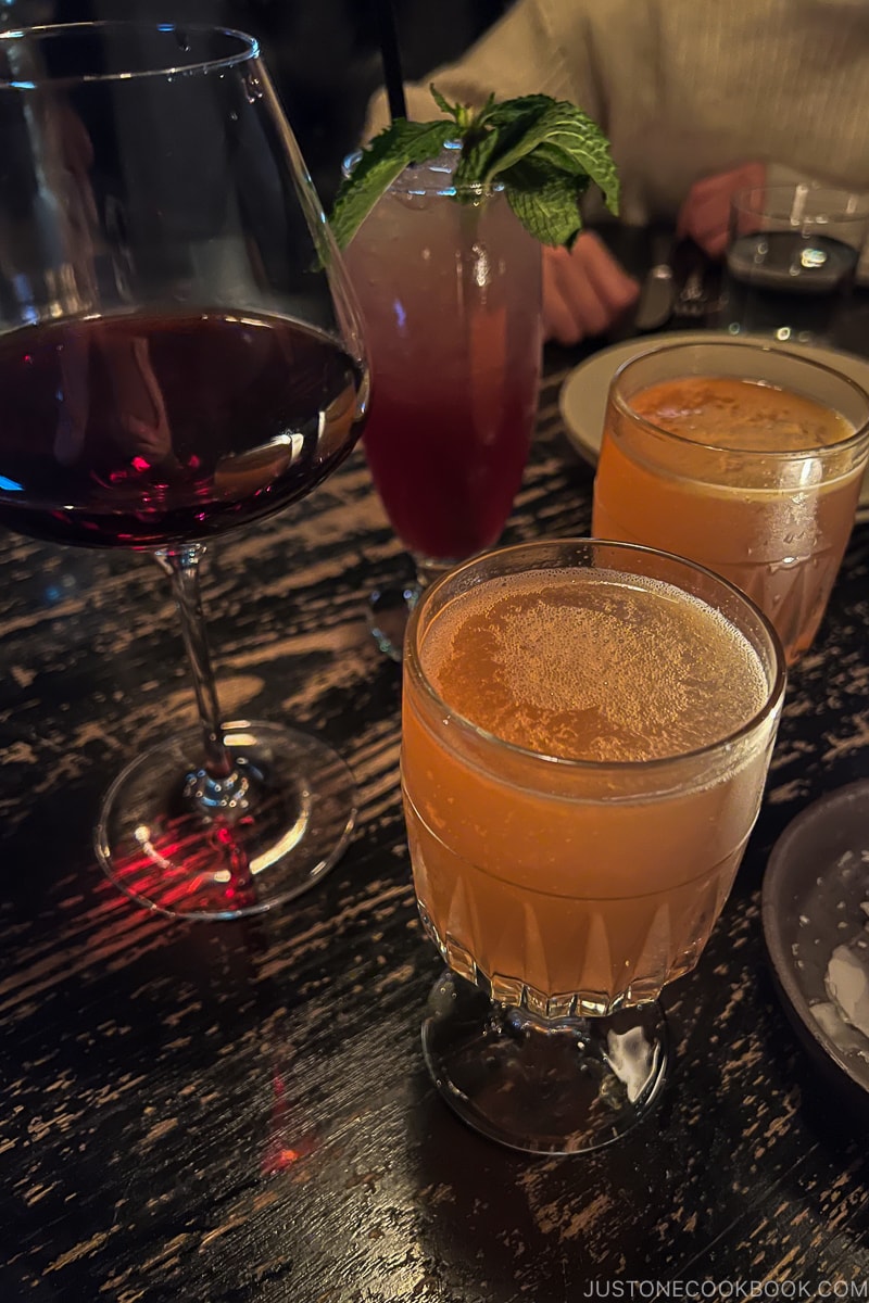 drinks on a wood table