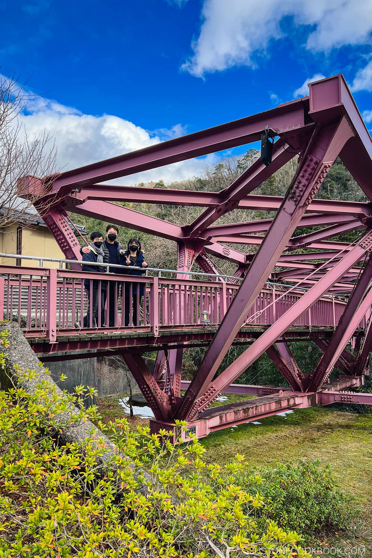 three people on Ayatori Bridge