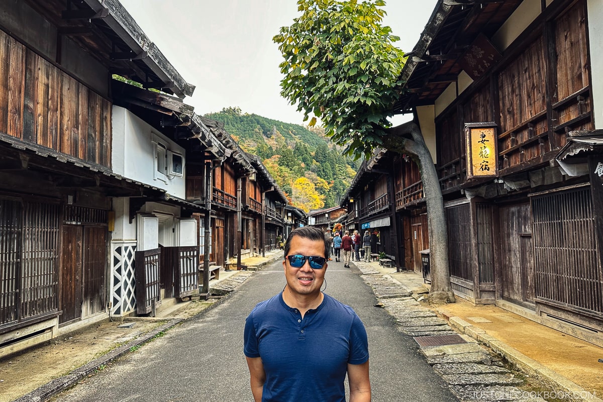 view of a small street with wood houses in Tsumago
