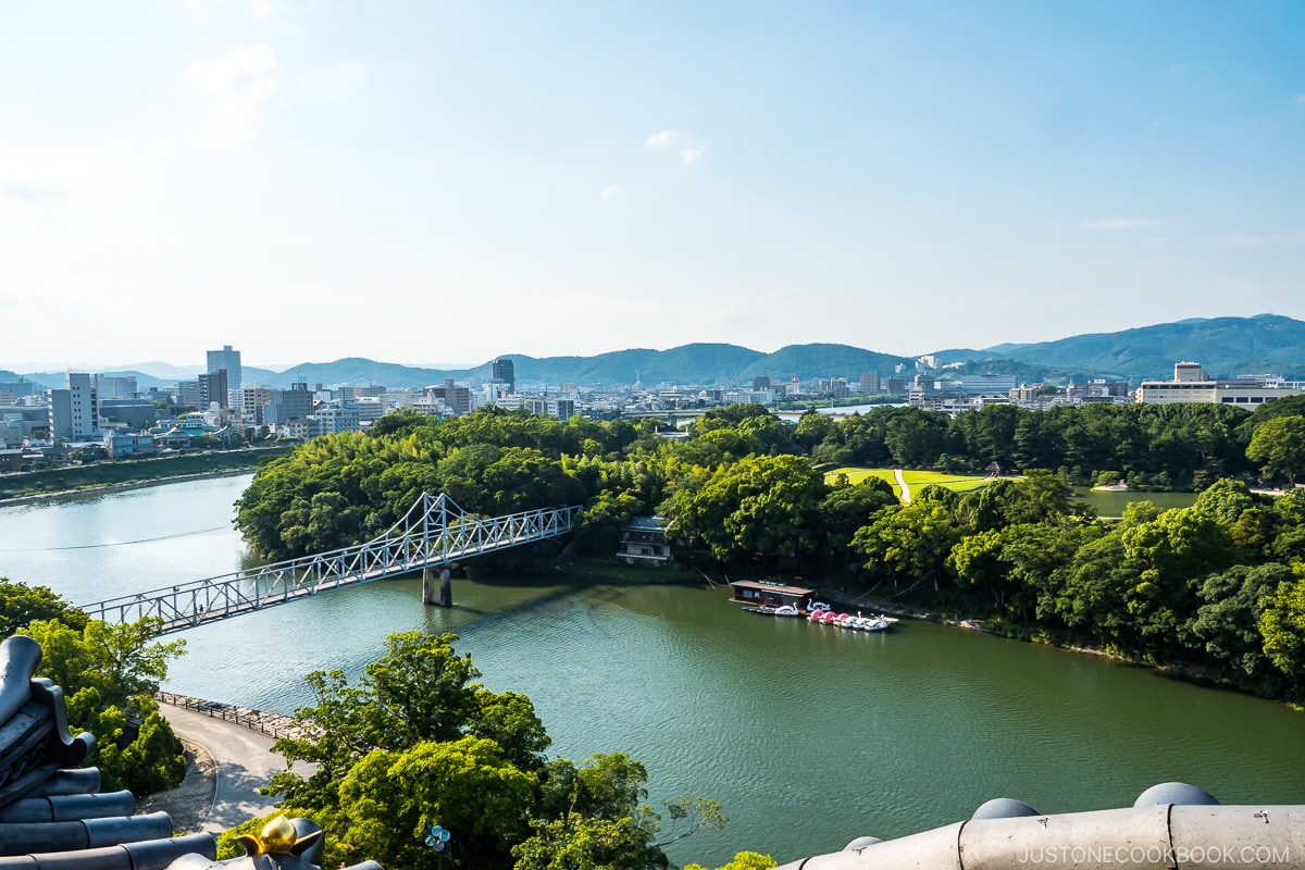 looking out at Asahi River from castle window