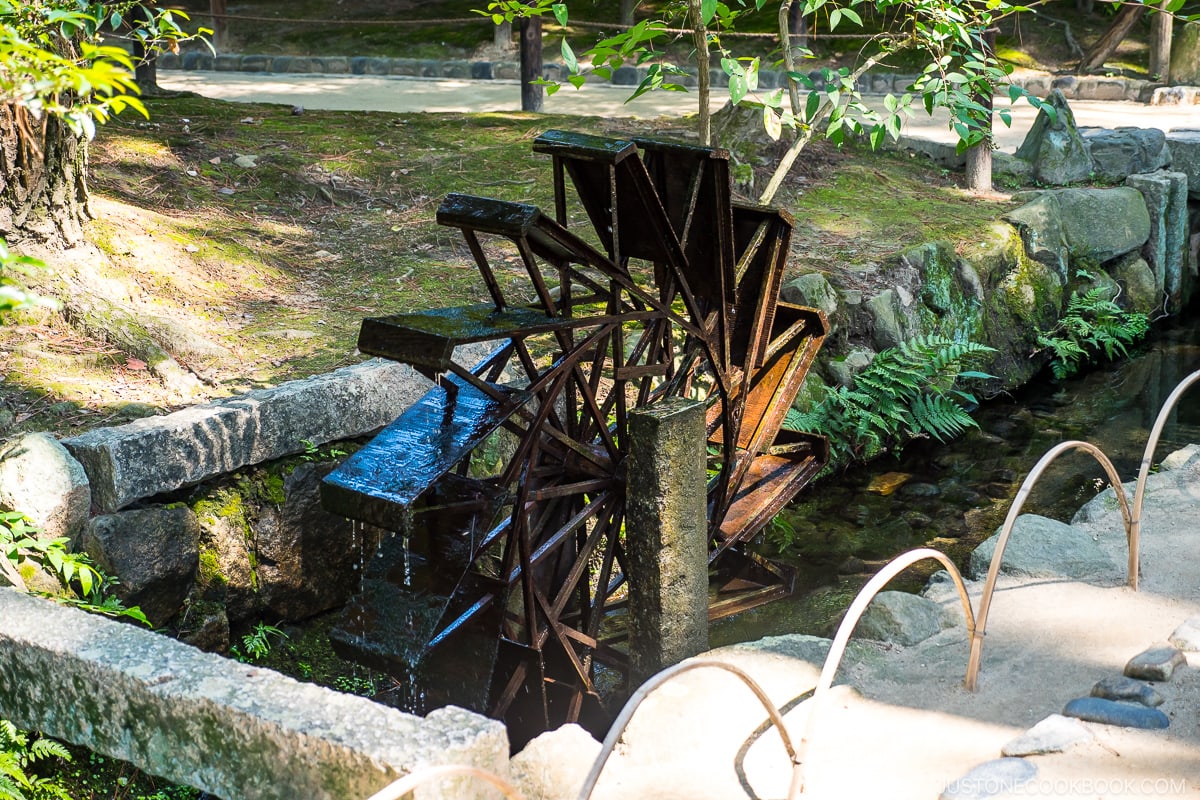 a waterwheel in a small stream