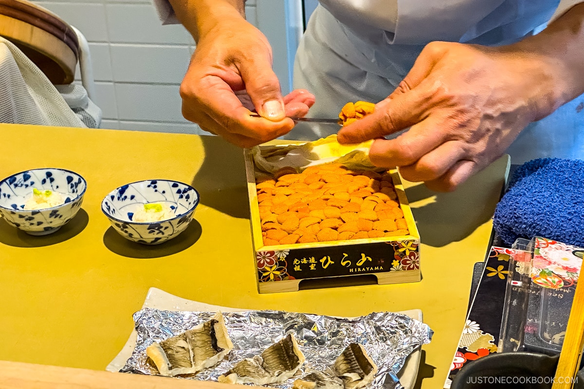 uni being scooped out from box