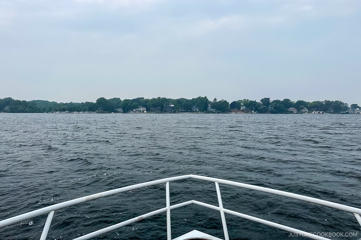 view of the shoreline from a boat
