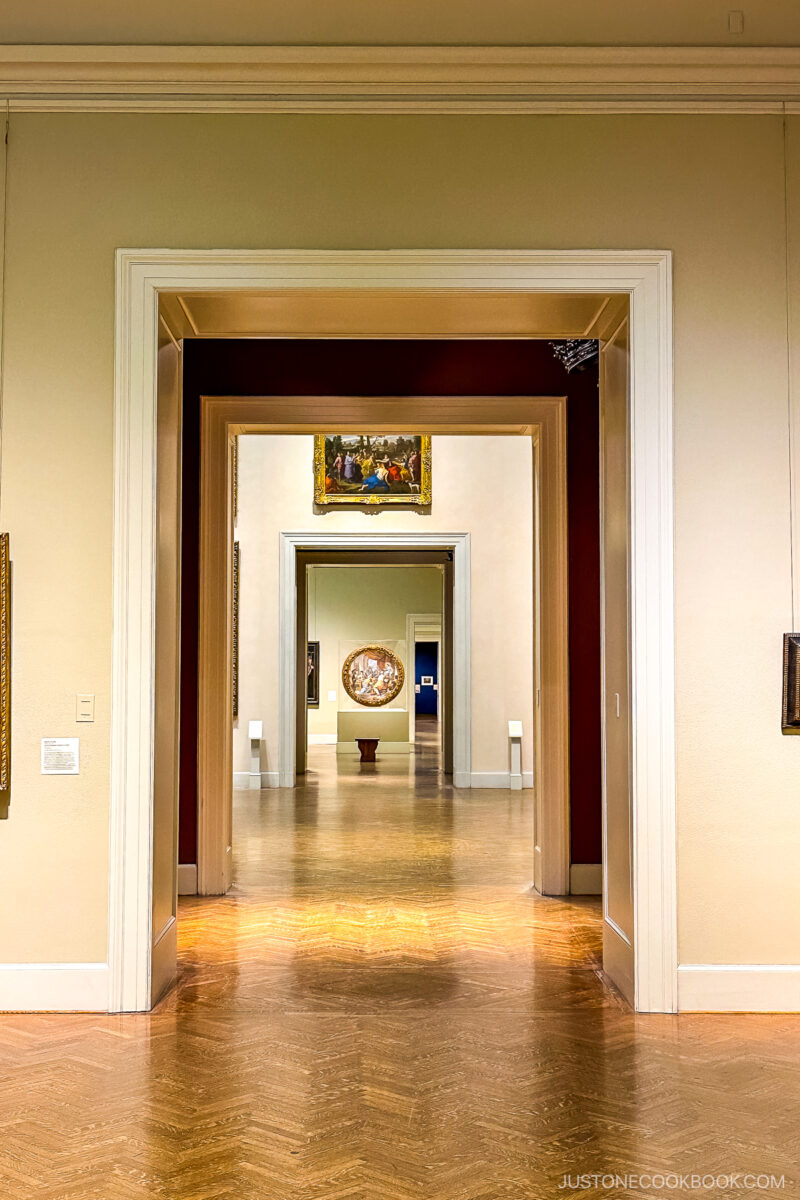looking down gallery hallway