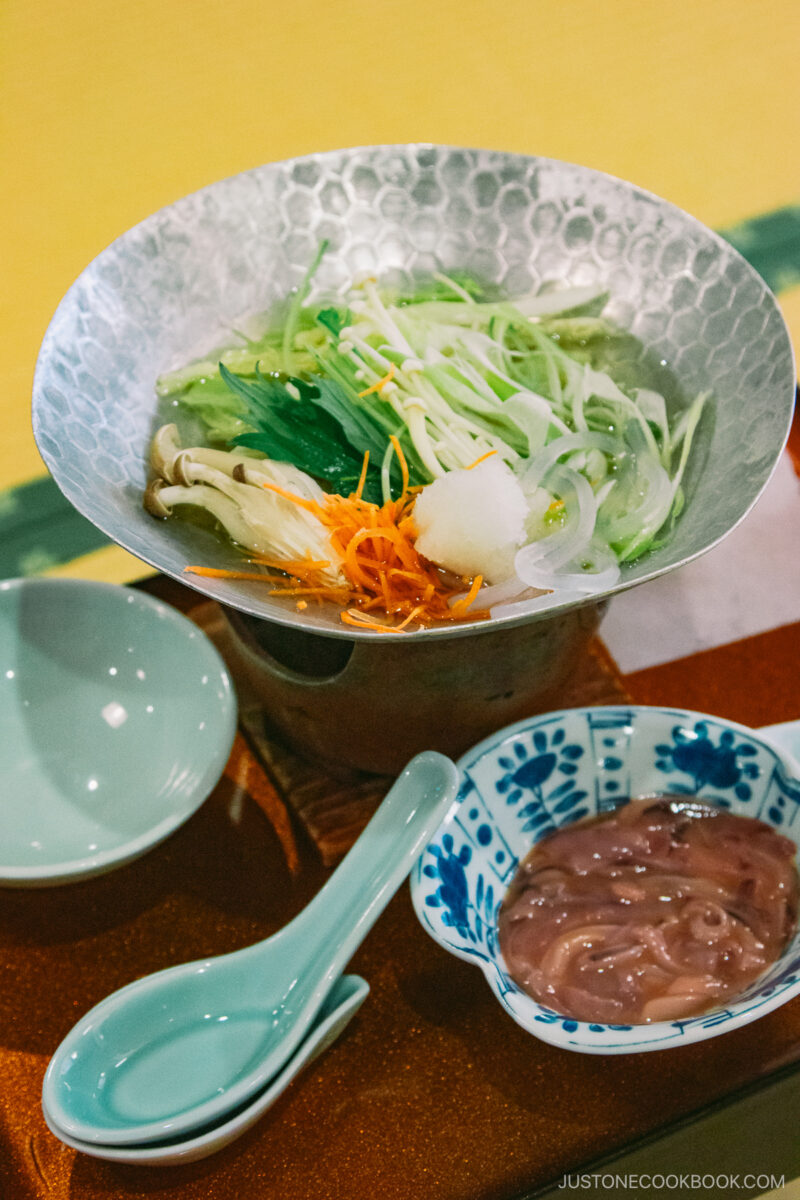 Japanese style dinner at traditional Ryokan
