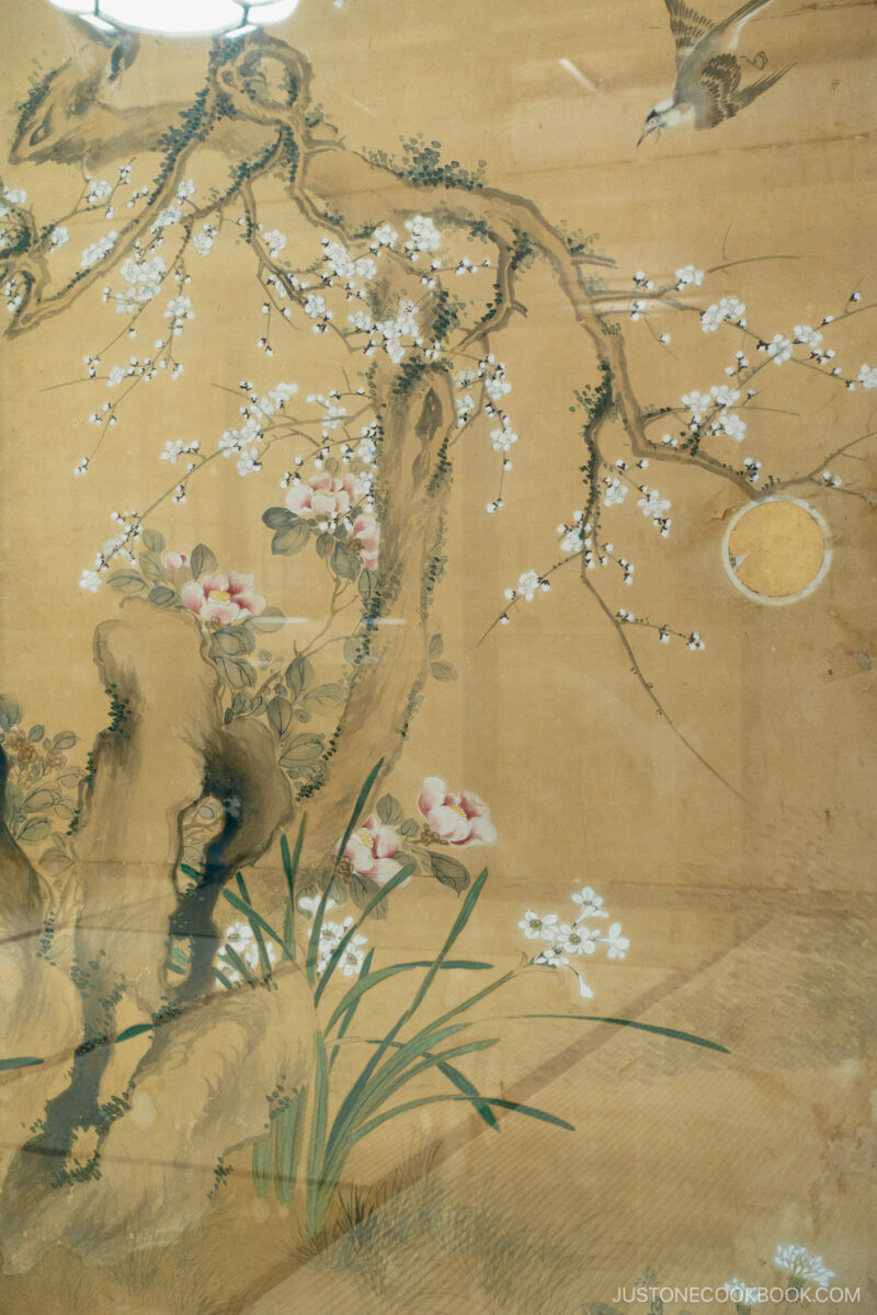 Up close of a historic Japanese painting