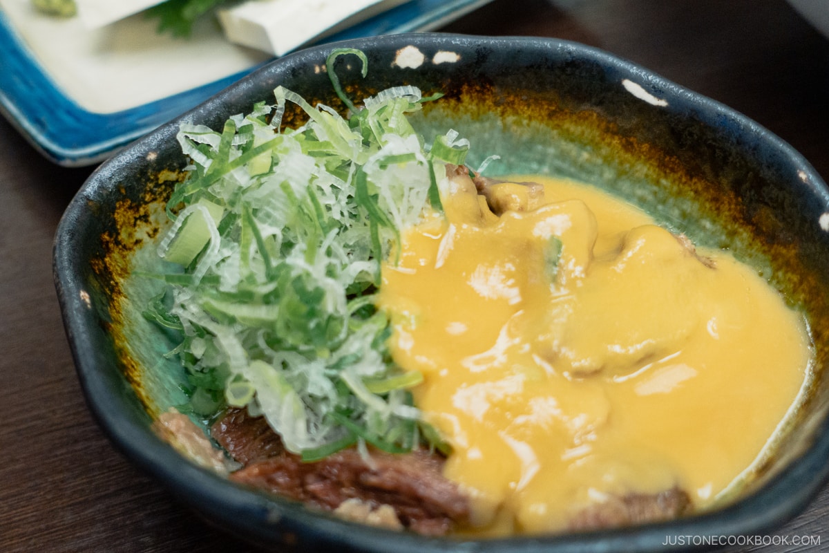 Beef tendon with miso and green onions