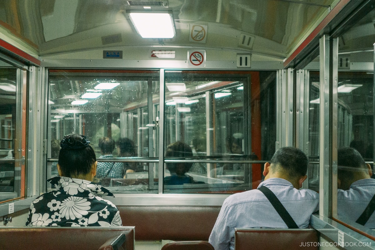 passengers inside Torokko train