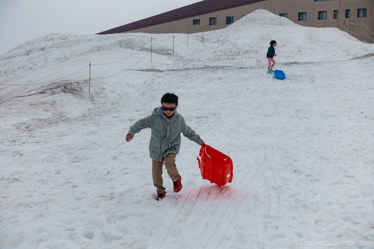 sledging down the pyramid of snow