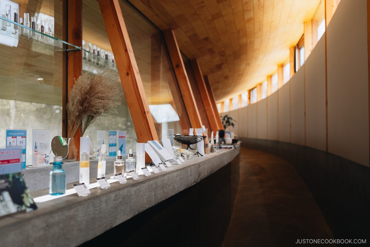 ICOR Niseko interior with cosmetic products on display