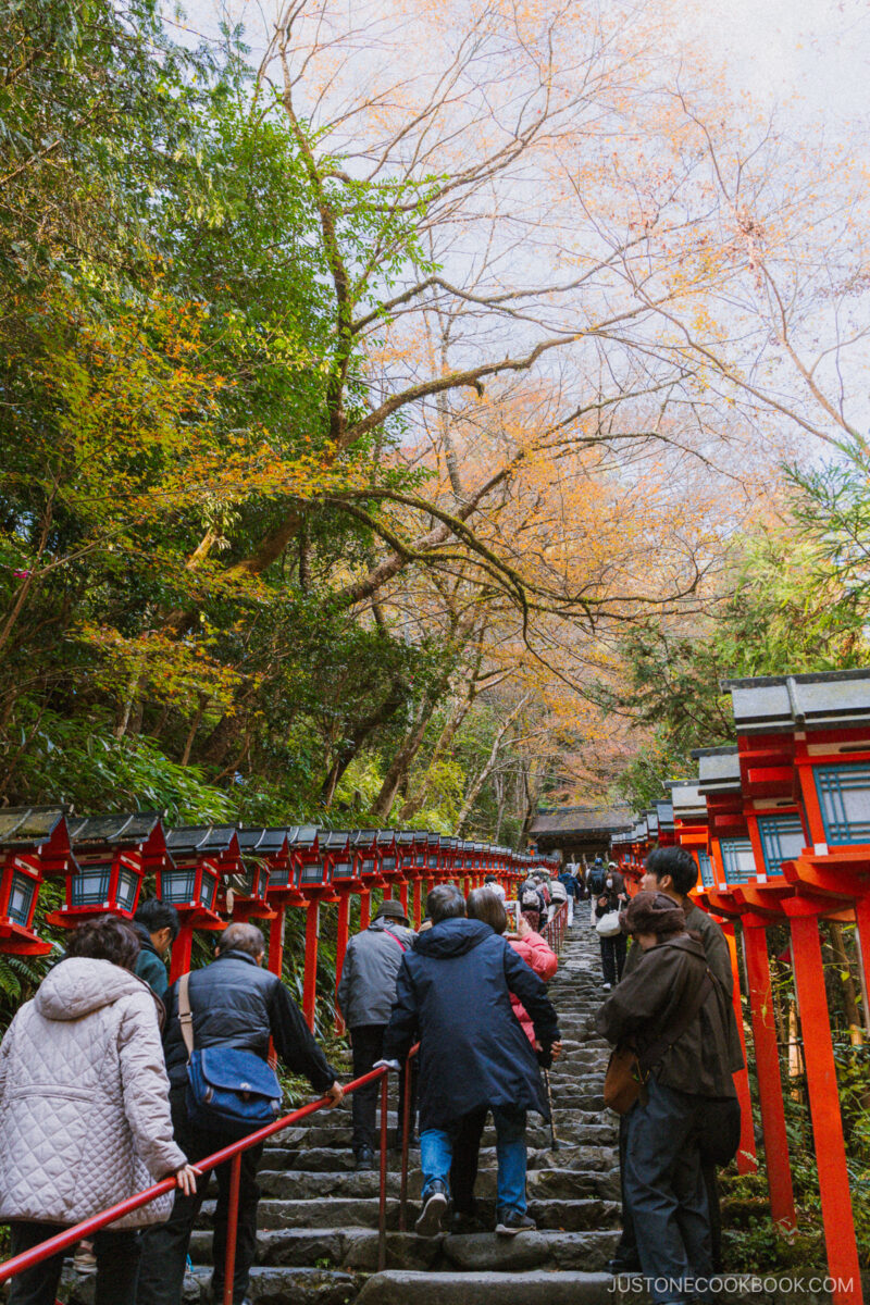 Staircase lined with red lanterns