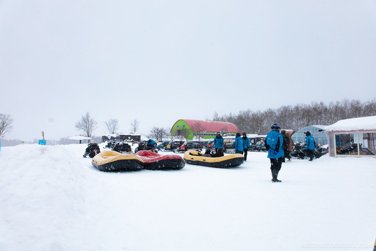 Snowmobiles and banana boats in the snow