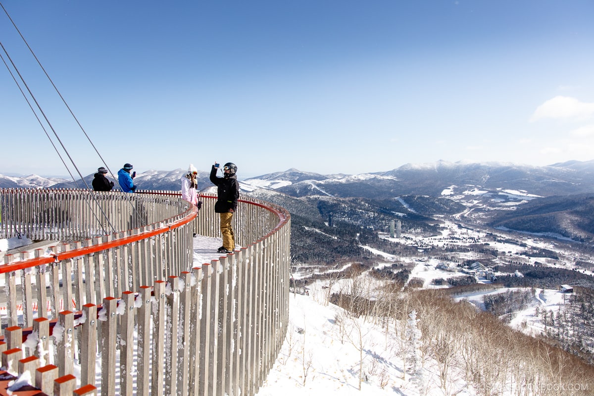 Sky bridge overlooking Tomamu Ski resort and Hoshino Resort hotels