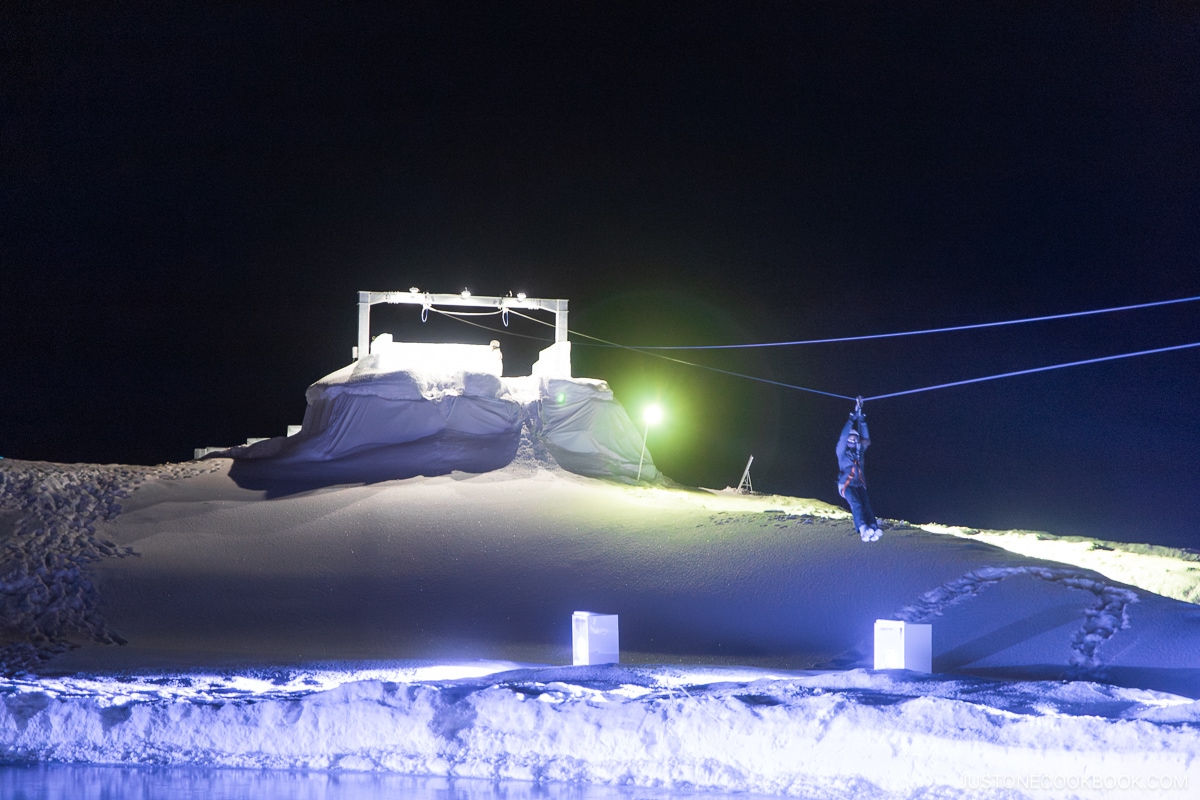 Zipline over snow