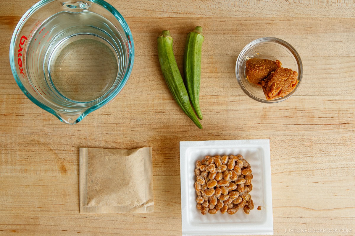 Natto and Okra Miso Soup Ingredients