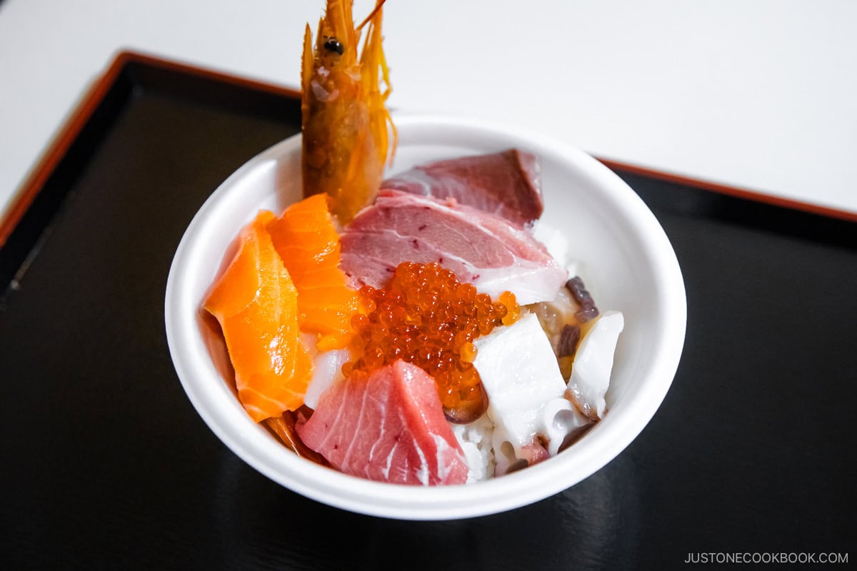 Seafood on top of rice