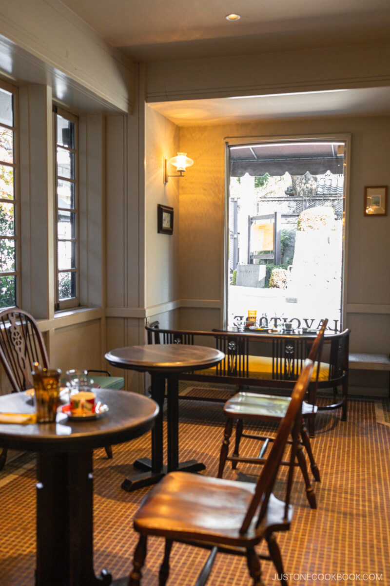 Cafe interior with tables and chair